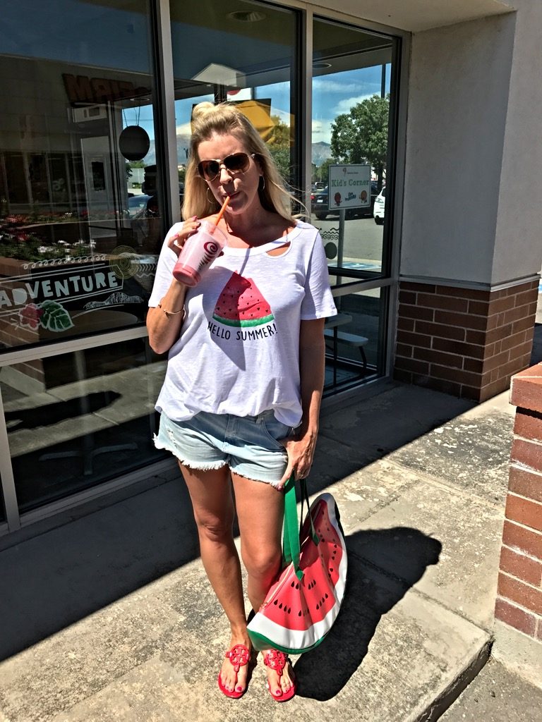 Hello Summer tee, Jamba Juice watermelon smoothie