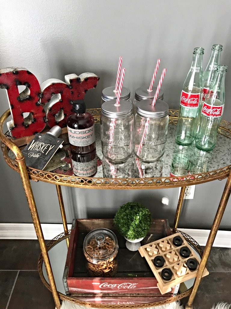 whiskey & Coke bar cart, Friday bar cart styling Game night