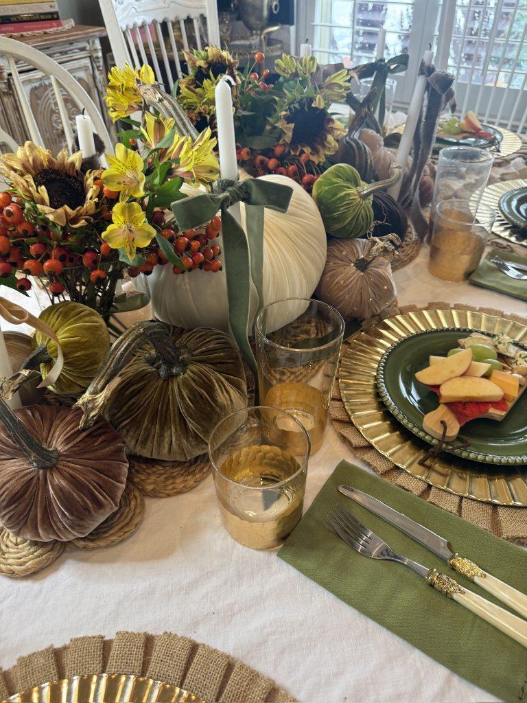 Using Velvet Pumpkins in an Elegant Fall Tablescape