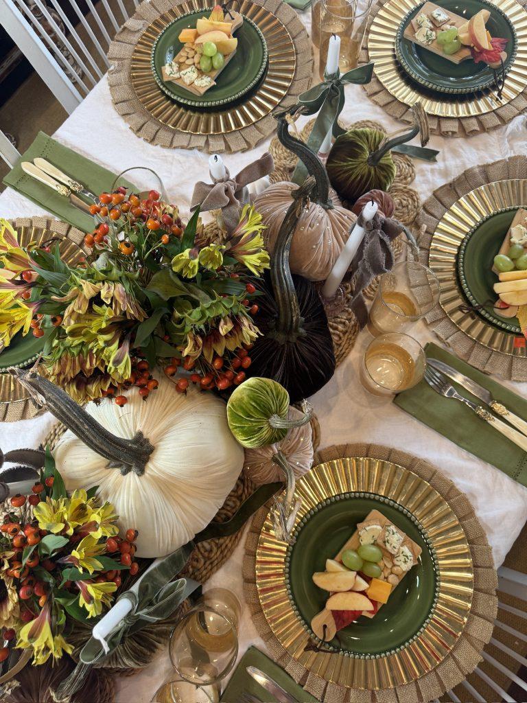 Using Velvet Pumpkins in an Elegant Fall Tablescape