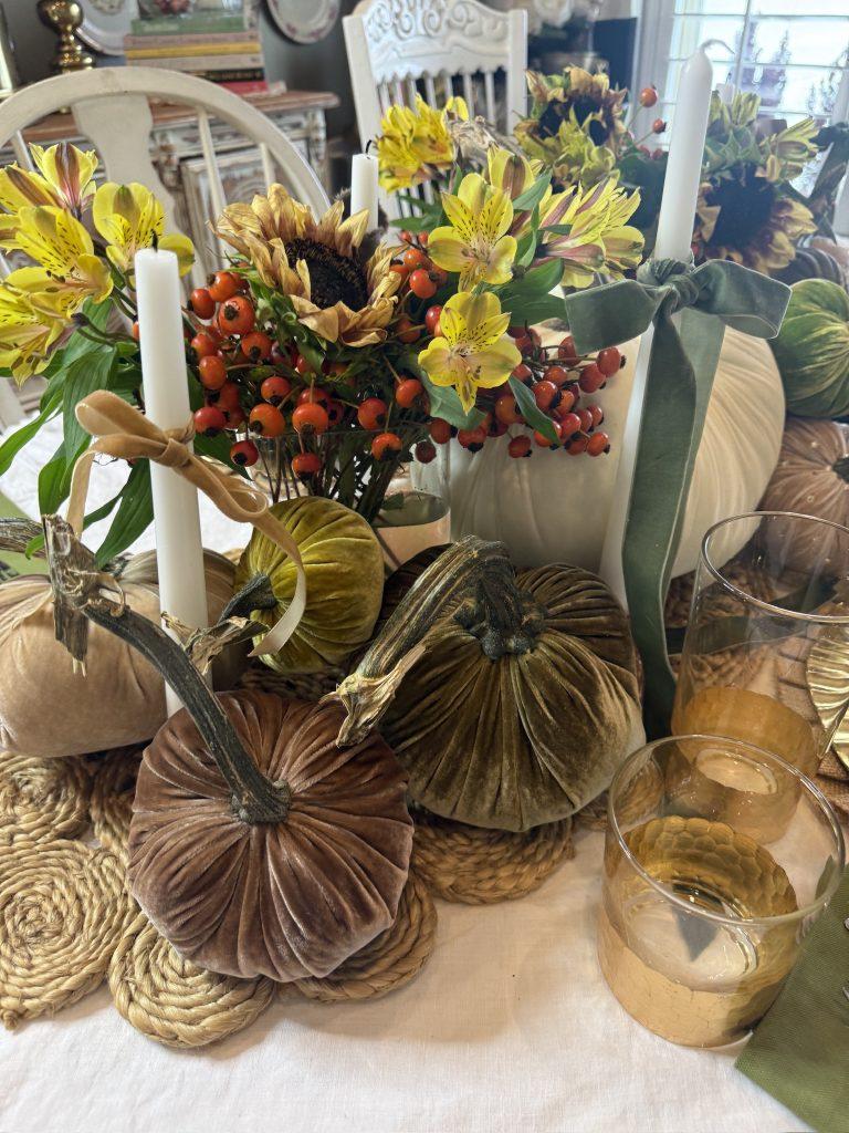 Using Velvet Pumpkins in an Elegant Fall Tablescape